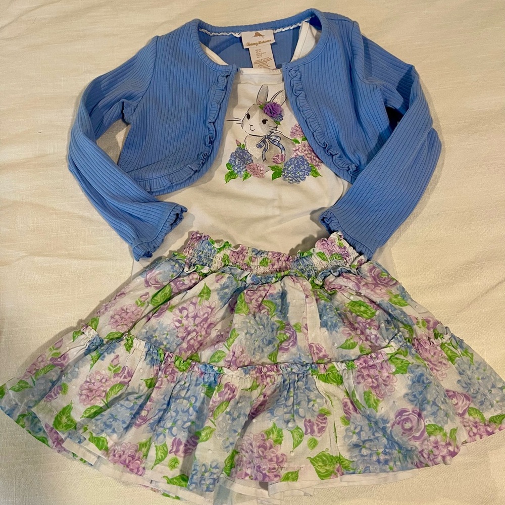 Tommy Bahama Blue and Floral bunny  3 pc skirt set.
